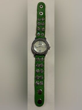 ⌚️$8 Geneva Women’s Analog Quartz Studded Crystal Green Strap Watch